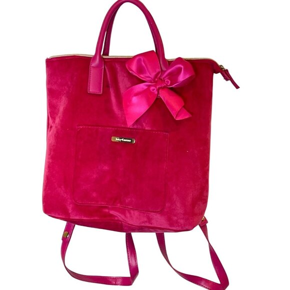 Juicy Couture Velvet Tote Bag Hot Pink Backpack Satin Bow Size M main image 4